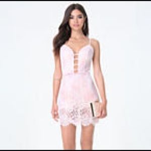 Bebe light pink lace romper dress